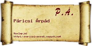 Páricsi Árpád névjegykártya