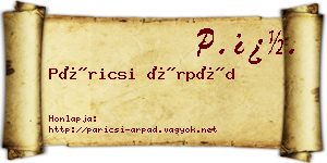 Páricsi Árpád névjegykártya